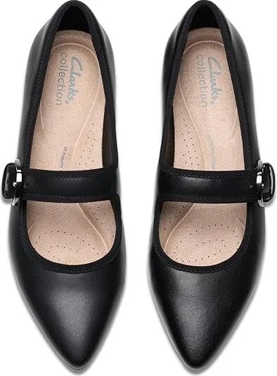 Clarks Natalyn May Women's Flat Shoes Black Leather : 6 D - Wide, Leather/Rubber - Image 2