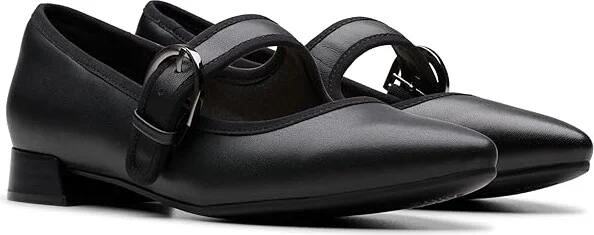 Clarks Natalyn May Women's Flat Shoes Black Leather : 6 D - Wide, Leather/Rubber