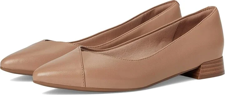 Clarks Natalyn Wish Women's Flat Shoes Warm Beige Leather : 6 B - Medium, Leather/Mesh/Rubber