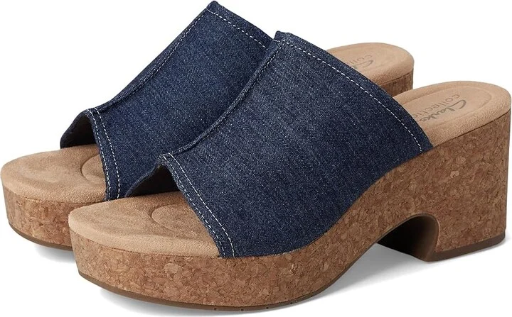Clarks Nerisa Vine Women's Sandals Dark Denim Textile : 9.5 B - Medium, Leather/Rubber