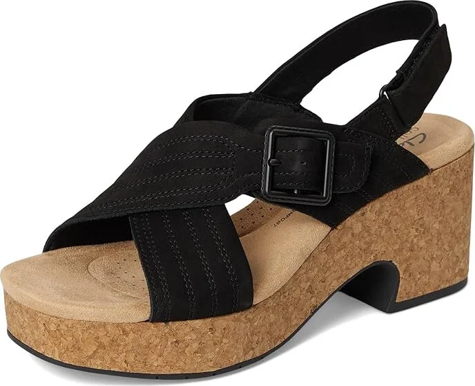 Clarks Nerisa West Women's Sandals Black Nubuck : 11 B - Medium, Leather - Image 5