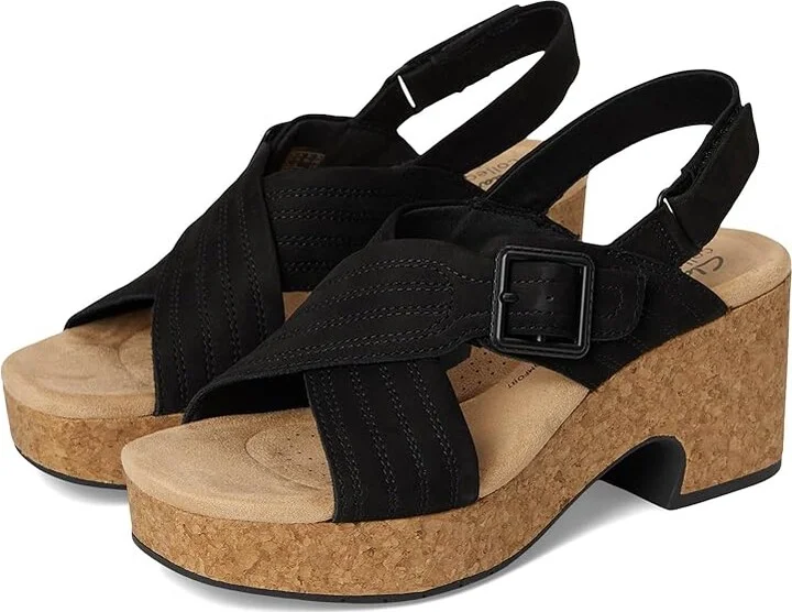 Clarks Nerisa West Women's Sandals Black Nubuck : 11 B - Medium, Leather
