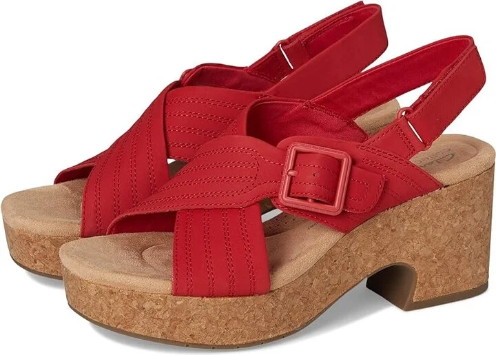 Clarks Nerisa West Women's Sandals Cherry Nubuck : 10 D - Wide, Leather