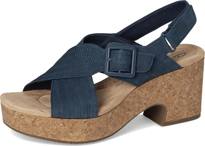 Clarks Nerisa West Women's Sandals Navy Nubuck : 9.5 D - Wide, Leather - Image 5