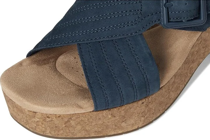 Clarks Nerisa West Women's Sandals Navy Nubuck : 9.5 D - Wide, Leather - Image 7