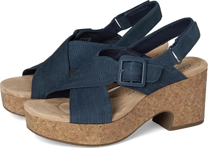 Clarks Nerisa West Women's Sandals Navy Nubuck : 9.5 D - Wide, Leather