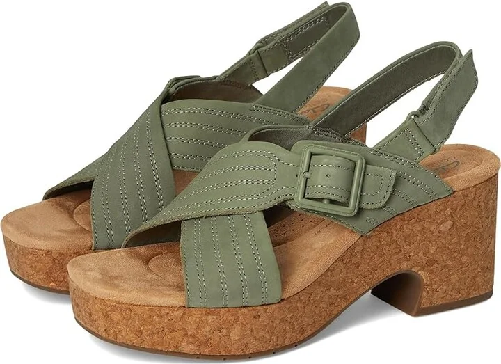 Clarks Nerisa West Women's Sandals Sage Nubuck : 7.5 B - Medium, Leather