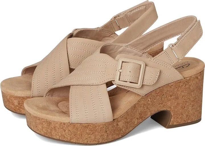 Clarks Nerisa West Women's Sandals Sand Nubuck : 9.5 B - Medium, Leather