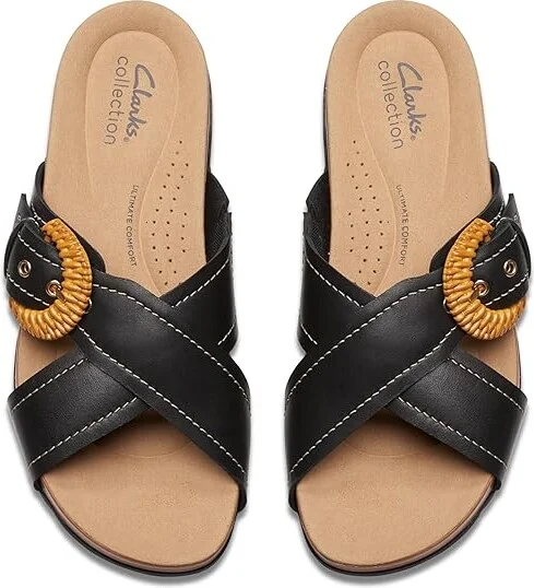 Clarks Reileigh Bay Women's Sandals Black Leather : 9 B - Medium, Leather/Rubber - Image 2