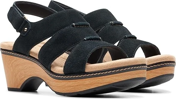 Clarks Seannah Glow Women's Sandals Black Suede : 9 B - Medium, Rubber/Suede