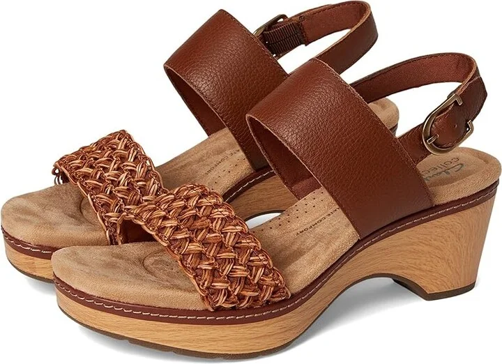Clarks Seannah Step Women's Sandals Tan Leather : 8.5 B - Medium, Leather/Rubber