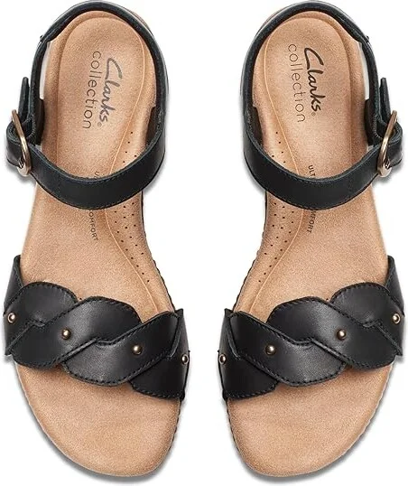 Clarks Seannah Way Women's Sandals Black Leather : 6 B - Medium, Leather/Rubber - Image 2