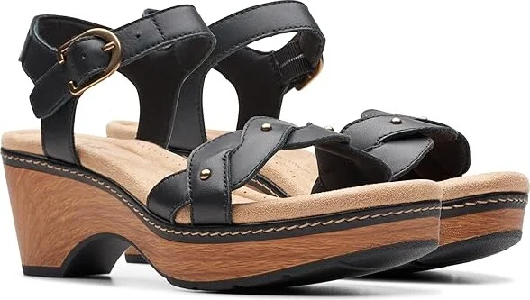 Clarks Seannah Way Women's Sandals Black Leather : 6 B - Medium, Leather/Rubber