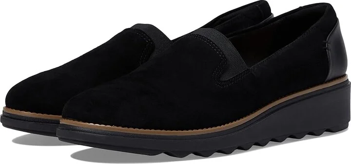 Clarks Sharon Dolly Women's Shoes Black Suede/Dark Tan Welt : 11 B - Medium