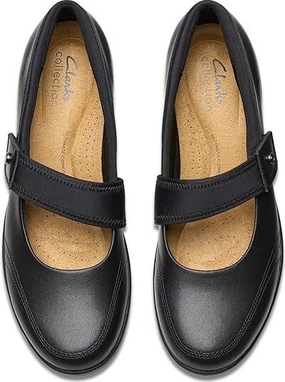 Clarks Suttyn May Women's Flat Shoes Black Leather : 8.5 D - Wide, Leather/Rubber - Image 2