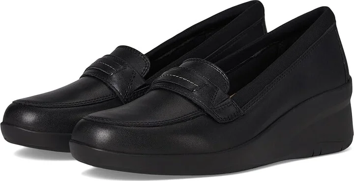 Clarks Suttyn Penny Women's Flat Shoes Black Leather : 11 B - Medium