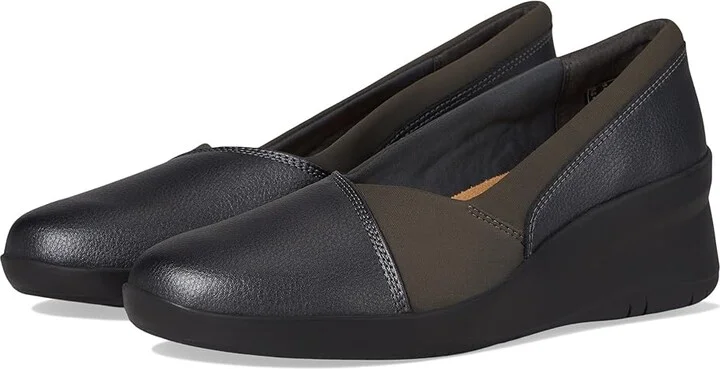 Clarks Suttyn Walk Women's Flat Shoes Dark Pewter Metallic Leather : 9 B - Medium, Leather/Rubber
