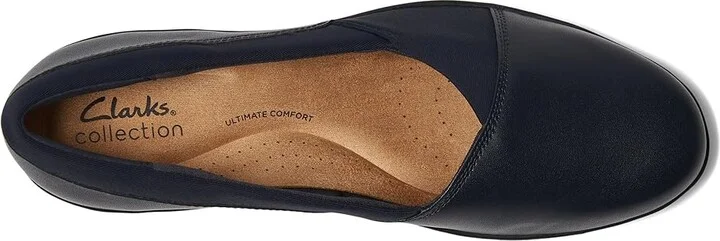 Clarks Suttyn Walk Women's Flat Shoes Navy Leather : 7.5 B - Medium, Leather/Rubber - Image 2