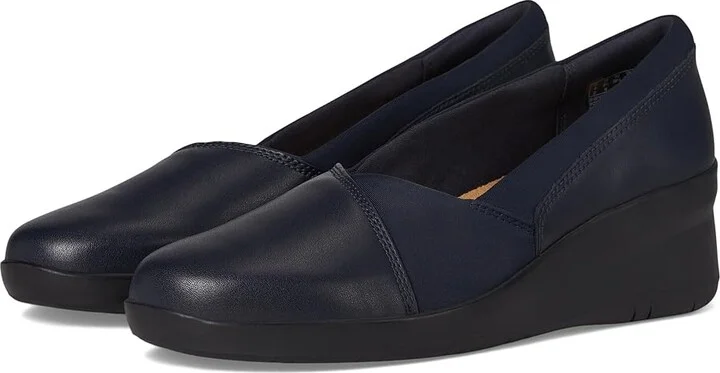 Clarks Suttyn Walk Women's Flat Shoes Navy Leather : 7.5 B - Medium, Leather/Rubber