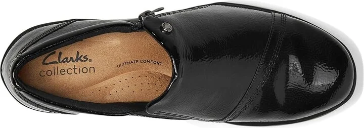 Clarks Suttyn Zip Women's Flat Shoes Black Crinkle Patent Synthetic : 12 B - Medium, Leather/Rubber - Image 2