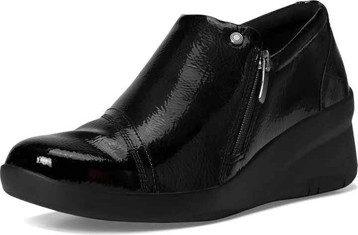 Clarks Suttyn Zip Women's Flat Shoes Black Crinkle Patent Synthetic : 12 B - Medium, Leather/Rubber - Image 5