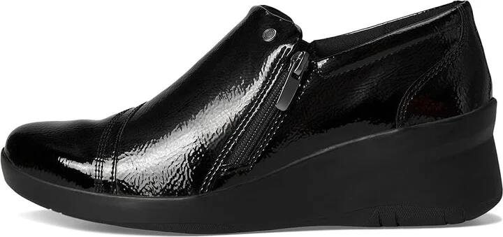 Clarks Suttyn Zip Women's Flat Shoes Black Crinkle Patent Synthetic : 12 B - Medium, Leather/Rubber - Image 6