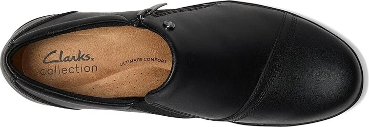 Clarks Suttyn Zip Women's Flat Shoes Black Leather : 12 B - Medium, Leather/Rubber - Image 2