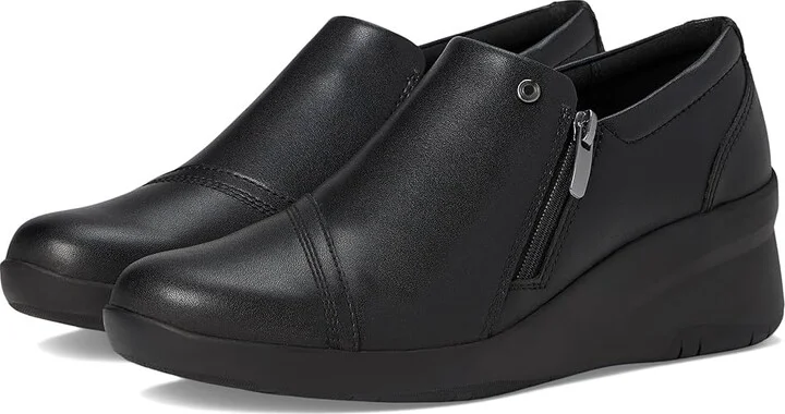 Clarks Suttyn Zip Women's Flat Shoes Black Leather : 12 B - Medium, Leather/Rubber