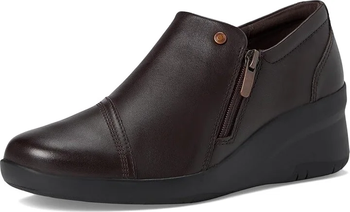 Clarks Suttyn Zip Women's Flat Shoes Chocolate Leather : 11 D - Wide, Leather/Rubber - Image 5