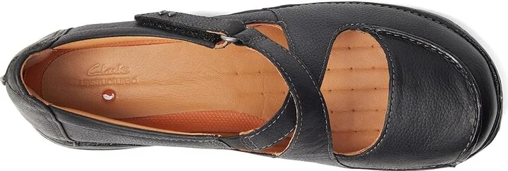 Clarks Un Loop Strap Women's Flat Shoes Black Leather : 9.5 B - Medium - Image 2
