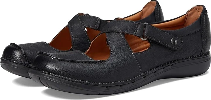 Clarks Un Loop Strap Women's Flat Shoes Black Leather : 9.5 B - Medium