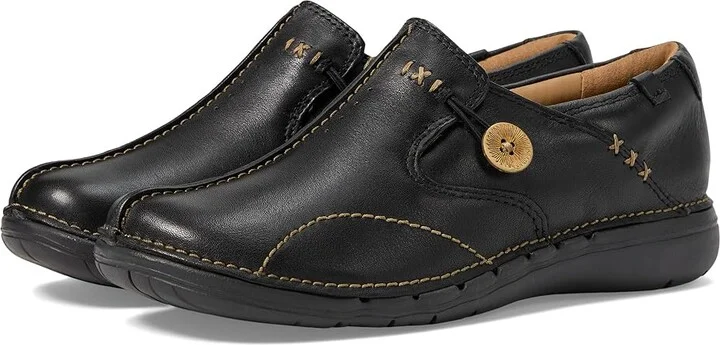 Clarks Un.loop Women's Slip on Shoes Black Leather : 5 B - Medium, Full Grain leather