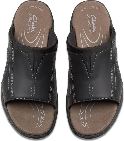 Clarks Walkford Band Men's Sandals Black Leather : 8 D - Medium - Image 2