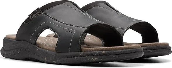 Clarks Walkford Band Men's Sandals Black Leather : 8 D - Medium