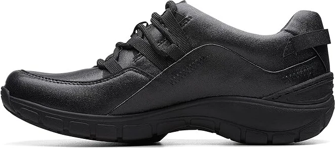 Clarks Wave Range Women's Shoes Black Leather : 7 D - Wide - Image 3