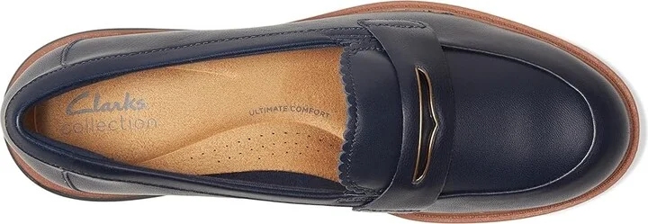 Clarks Westlynn Glow Women's Flat Shoes Navy Leather : 8 B - Medium - Image 2