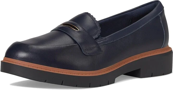 Clarks Westlynn Glow Women's Flat Shoes Navy Leather : 8 B - Medium - Image 5