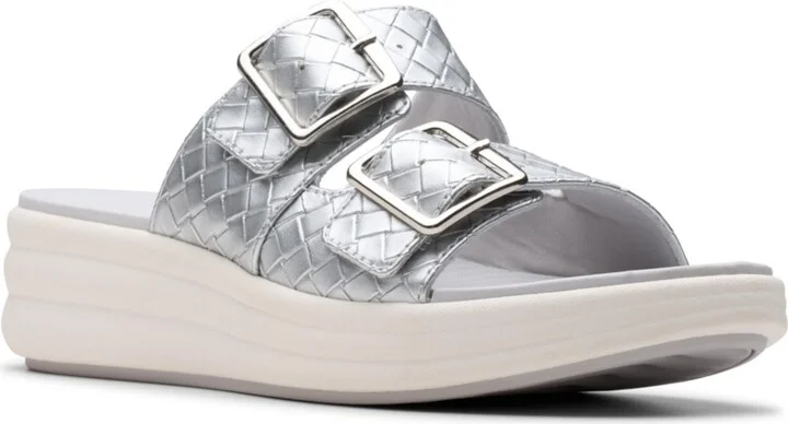 Clarks Women's Drift Buckle Slip-On Slide Wedge Sandals
