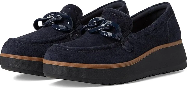 Clarks Zylah May Women's Flat Shoes Navy Suede : 12 B - Medium, Leather