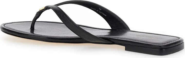 'classic' Black Flip Flop Sandals With Logo Plaque And Thong Strap In Leather Woman - Image 3
