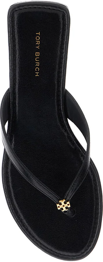 'classic' Black Flip Flop Sandals With Logo Plaque And Thong Strap In Leather Woman - Image 4