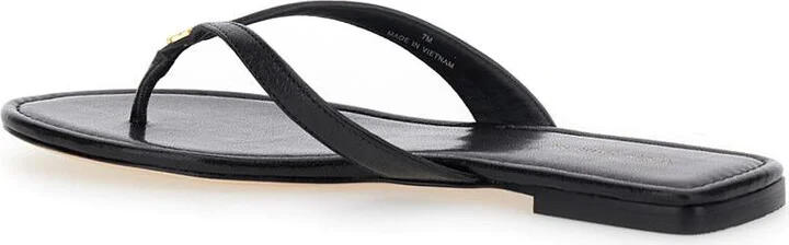'Classic' Black Flip Flop Sandals With Logo Plaque And Thong Strap In Leather Woman - Image 3