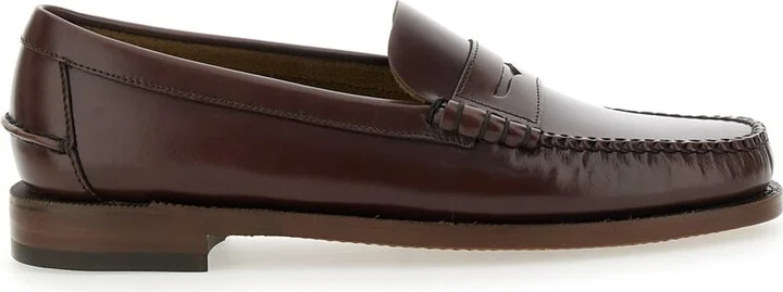 'classic Dan' Brown Loafers With Raised Stitching And Low Heel In Leather Man