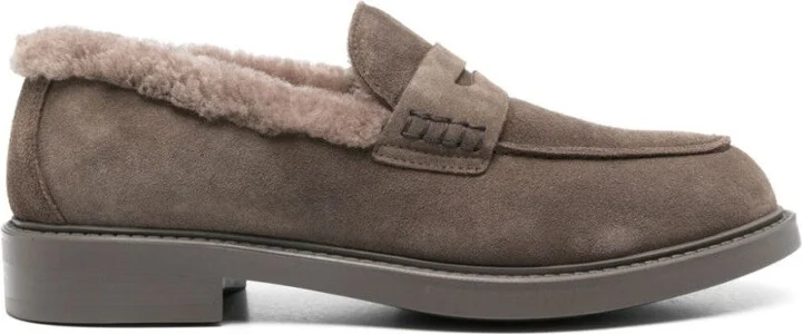 Classic Grey Leather Loafers With Plush Lining