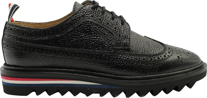 Classic Longwing Threaded Sole Brogues in Black Pebble Grain Leather