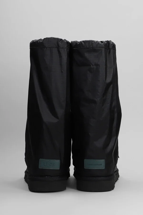 Classic Mini Low Heels Boots In Black Nylon - Image 4
