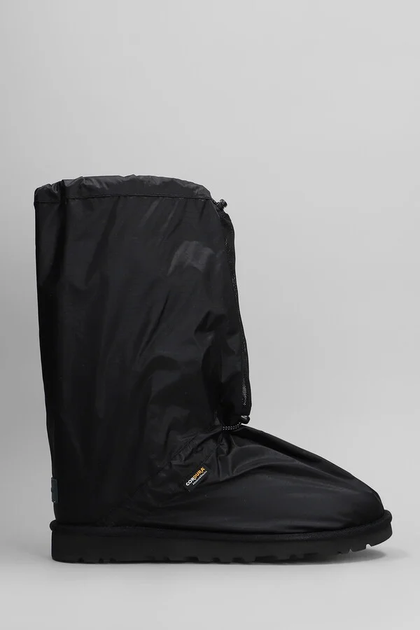 Classic Mini Low Heels Boots In Black Nylon