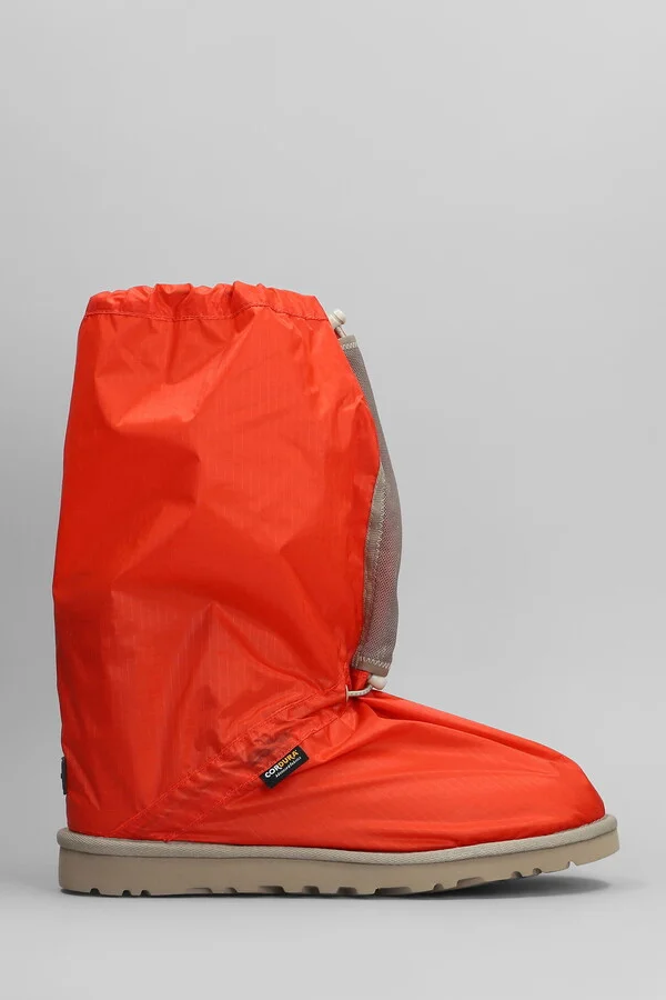 Classic Mini Low Heels Boots In Red Nylon