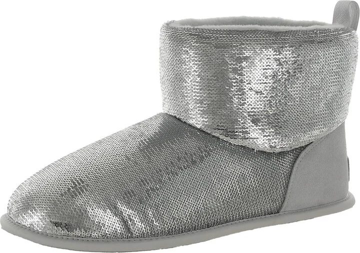 Classic Mini Mirror Ball Womens Suede Trim Sequined Winter & Snow Boots