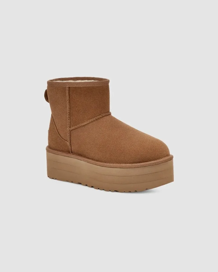 Classic Mini Platform 1134991-CHE Women's Chestnut Suede Comfort Ankle Boots